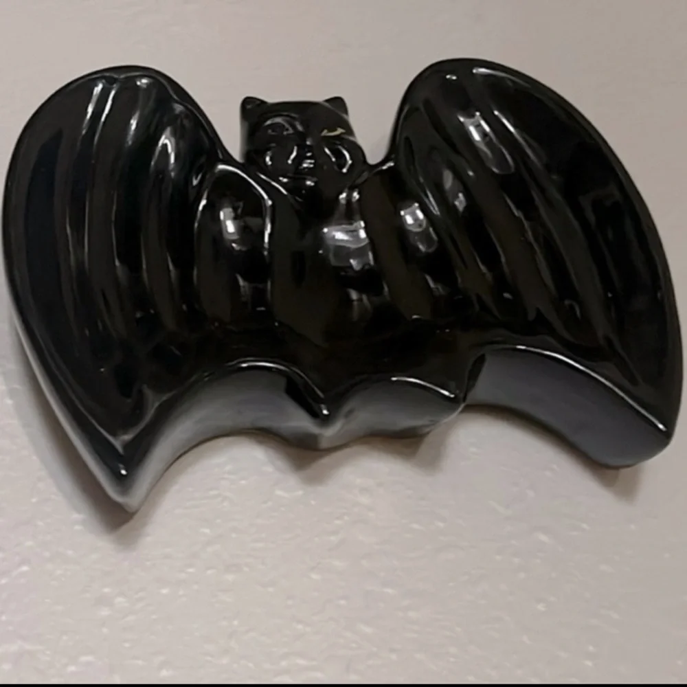 Vintage Rare Black Bat-Shaped Ceramic Dish